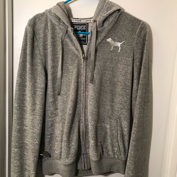 PINK by VS gray glitter sequence zip up jacket - Picture 2 of 6